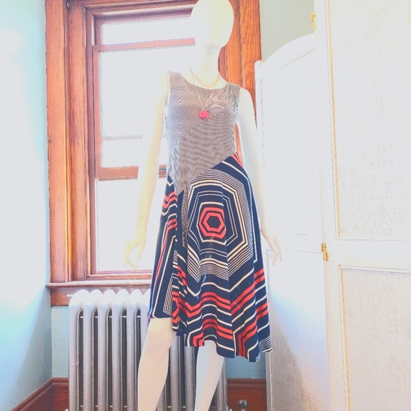 Anthropologie Maeve Cameron  asymmetrical red white & blue Dress S - Picture 2 of 9